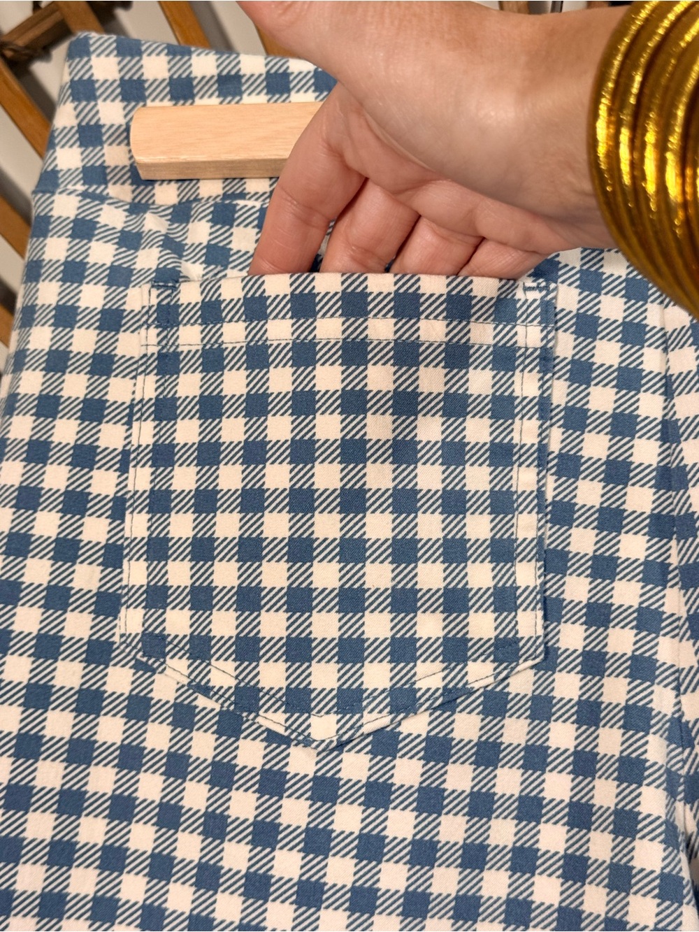 Spartina 449 Maren Kick Flare Pull On Pants in Bluestone Gingham Preppy Classic - Picture 10 of 13